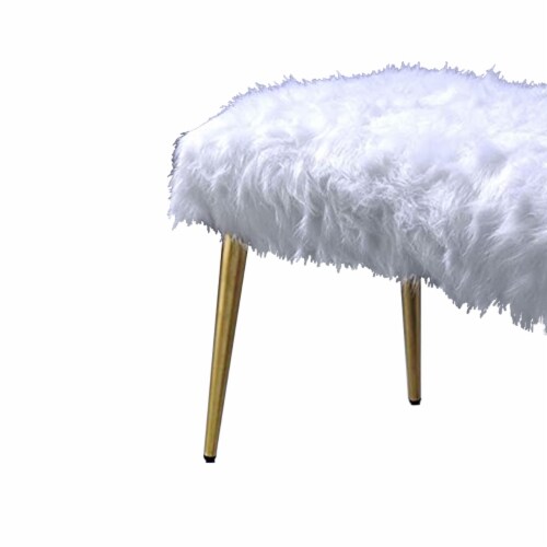 Bagley II - Bench White Faux Fur & Gold Perspective: bottom