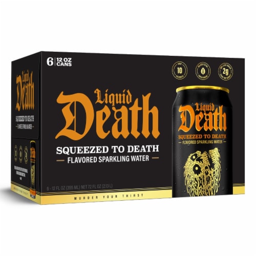 Liquid Death, Squeezed to Death, Orange-Flavored Sparkling Water Perspective: bottom