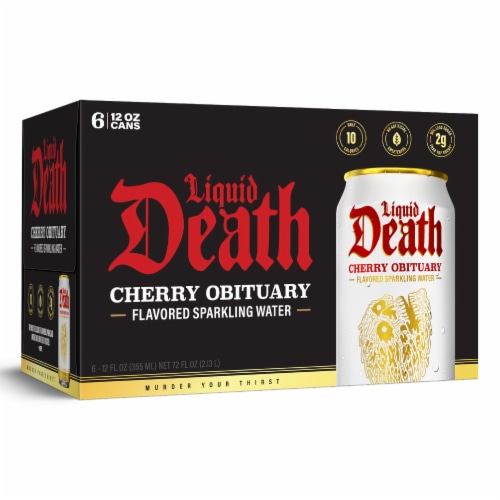 Liquid Death, Cherry Obituary, Cherry-Flavored Sparkling Water Perspective: bottom