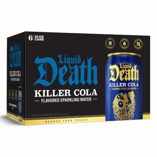 Liquid Death Killer Cola Soda-Flavored Sparkling Water Cans Perspective: bottom