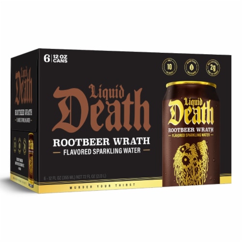 Liquid Death Rootbeer Wrath Sparkling Water Cans Perspective: bottom
