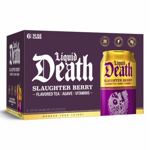 Liquid Death, Slaughter Berry Iced Tea, Raspberry Flavored Black Tea Perspective: bottom