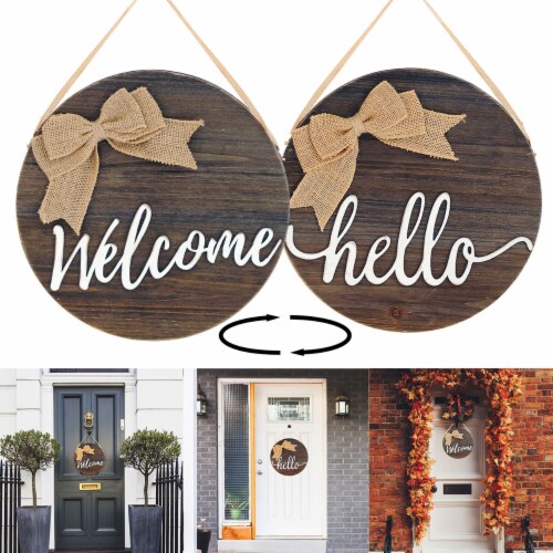 Welcome Hello Reversible Wood Wall Dcor Perspective: bottom