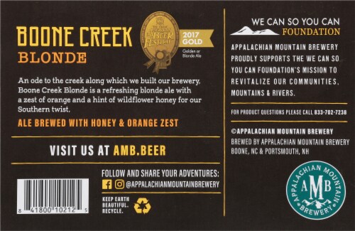 Appalachian Mountain Brewery Boone Creek Blonde Ale Beer Perspective: bottom
