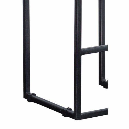 Iron Base Counter Height Stool with Wooden Saddle Seat, Brown and Black- Saltoro Sherpi Perspective: bottom