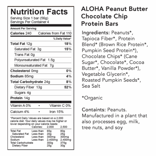 ALOHA Organic Plant-Based Protein Bar Peanut Butter Chocolate Chip 4 Count Perspective: bottom