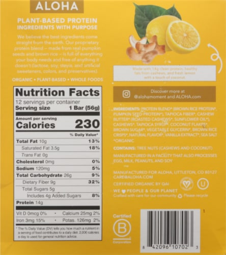 ALOHA Lemon Cashew Protein Bar Pack Perspective: bottom