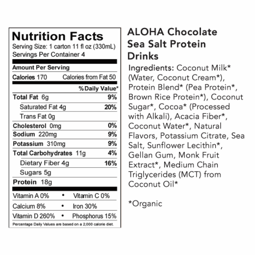 Aloha Organic Chocolate Sea Salt Plant-Based Protein Drinks Perspective: bottom