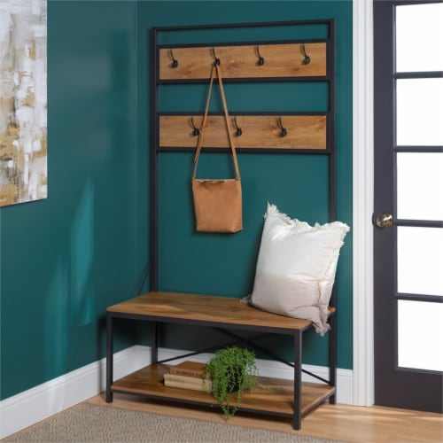 72  Industrial Metal and Wood Hall Tree - Barnwood Perspective: bottom