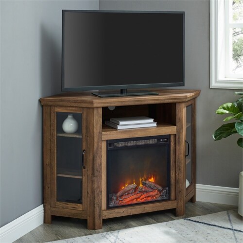 Wood corner fireplace tv stand deals