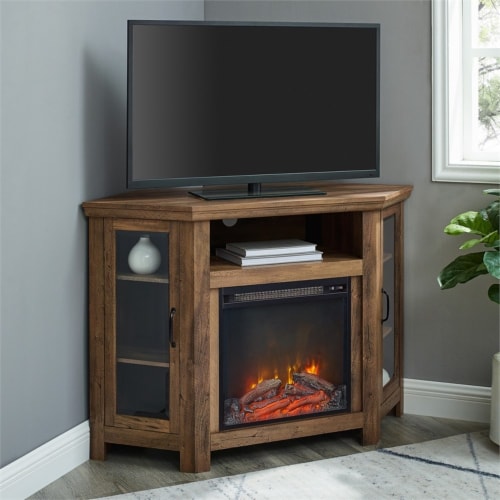 48 MDF Corner Fireplace TV Stand Rustic Oak 1 Harris Teeter