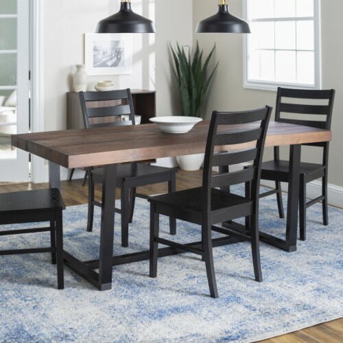 5-Piece Wood Farmhouse Dining Set - Mahogany and Black Perspective: bottom