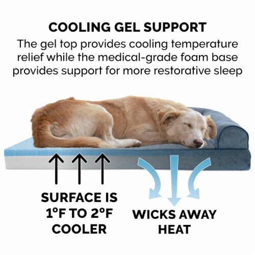 FurHaven Faux Fleece & Chenille Soft Woven Cool Gel Sofa Dog Bed|Jumbo, Orion Blue Perspective: bottom