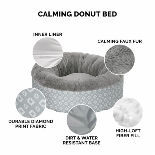 Plush & Diamond Print Calming Donut Dog Bed - Small, Gray Perspective: bottom