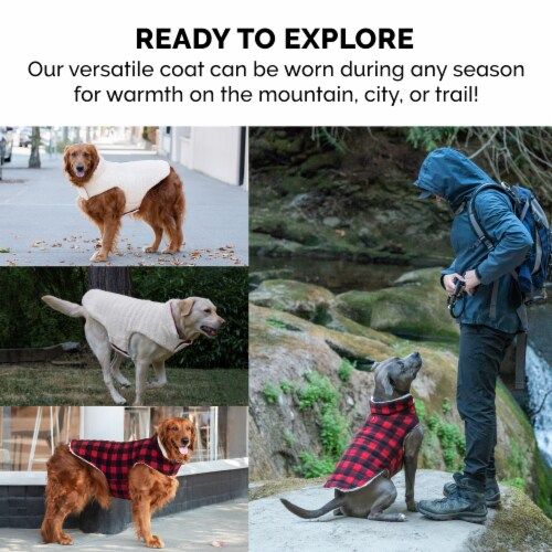Flex-Fit Reversible Sherpa & Plaid Dog Coat - Large, Cream Perspective: bottom