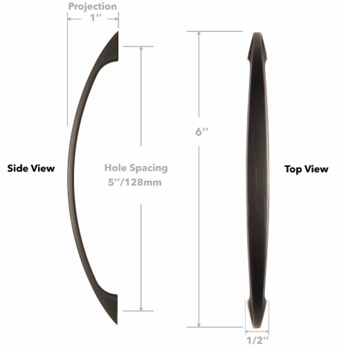 Solid Curved Oil Rubbed Bronze 5 Hole Centers Cabinet Pulls - 10 Pk Perspective: bottom