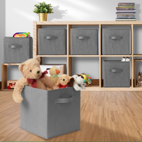 (Set of 6) Collapsible Fabric Cubes, 11 Storage Bins - Gray Perspective: bottom