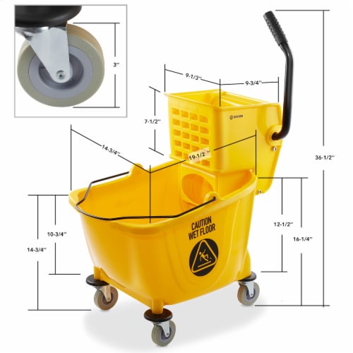 Dryser Commercial Mop Bucket with Side Press Wringer - 33 Quart, Yellow Perspective: bottom