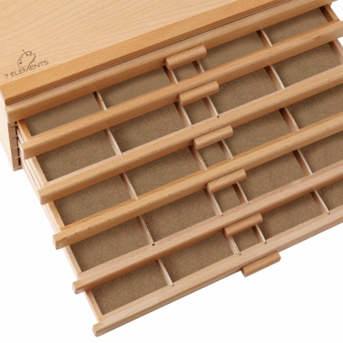 6 Drawer Beechwood Artist Storage Supply Tool Box - 7 Elements, 6