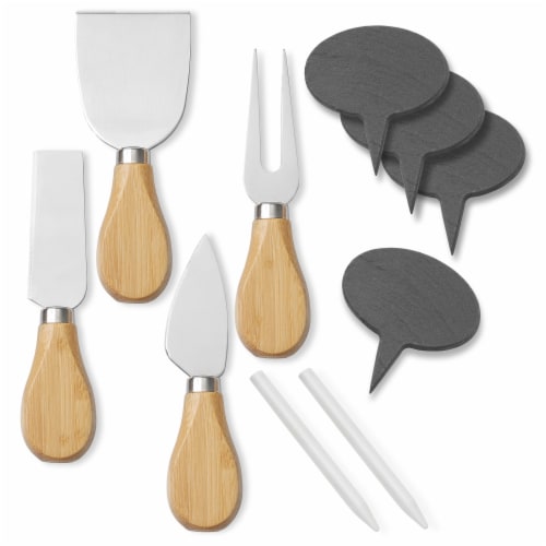Bamboo Cheese Board Gift Set with Slate Tray, 4 Knives, 2 Dip Bowls Perspective: bottom