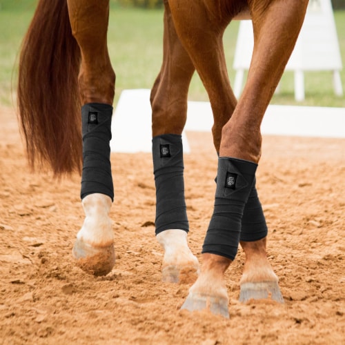 Equine Fleece Polo Leg Wraps, Set of 4 Horse Bandages, Black Perspective: bottom