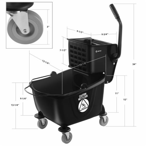 Dryser Commercial Mop Bucket with Side Press Wringer - 26 Quart, Black Perspective: bottom