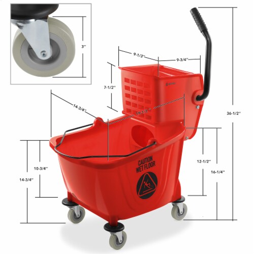 Dryser Commercial Mop Bucket with Side Press Wringer - 33 Quart, Red Perspective: bottom