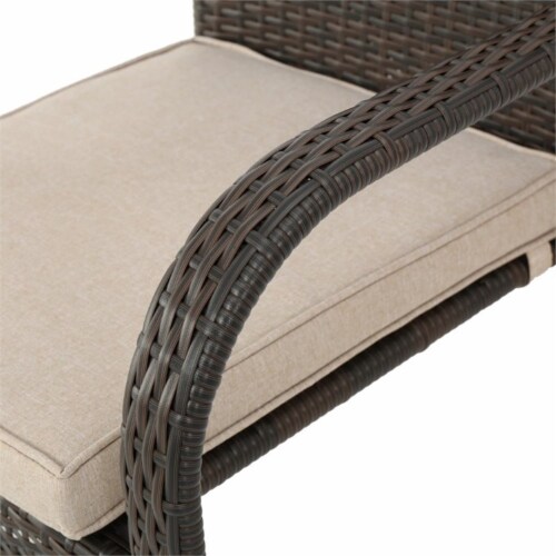 Noble House San Pico Wicker Stacking Patio Dining Arm Chair in Brown (Set of 4) Perspective: bottom