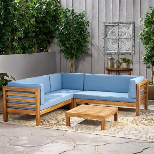 Noble House Oana 4 Piece Outdoor Acacia Wood Sectional Sofa Set in