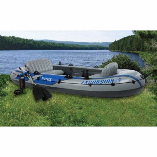 Intex Excursion 4 Inflatable Rafting/Fishing Boat Set With 2 Oars