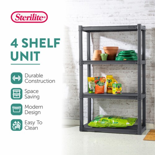 Sterilite Plastic Shelf Storage Organizing Unit with 4 Shelves Gray 3 Pack 3 Piece Gerbes Super Markets