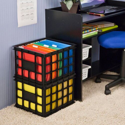 Sterilite 16929006 Plastic Storage Box Crate, Black (12 Pack) Perspective: bottom