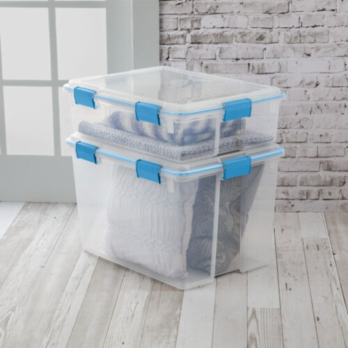Sterilite 80-Qt Clear Plastic Stackable Storage Bin w/ Gasket Latch Lid, 8 Pack Perspective: bottom