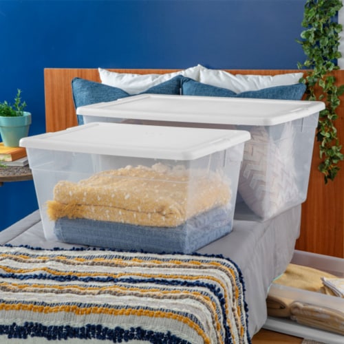 Sterilite 56 Quart Clear Plastic Storage Container Box and Latching Lid, 16 Pack Perspective: bottom