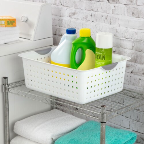Sterilite Large Ultra Plastic Storage Bin Baskets with Handles, White, 12 Pack Perspective: bottom