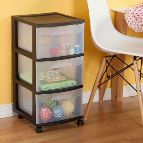 Sterilite 3 Drawer Storage Cart with Clear Drawers and Black Frame (6