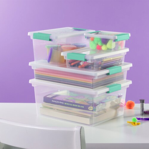 Sterilite Deep Clear Plastic Stackable Storage Bin with Clear Latch Lid, 8 Pack Perspective: bottom