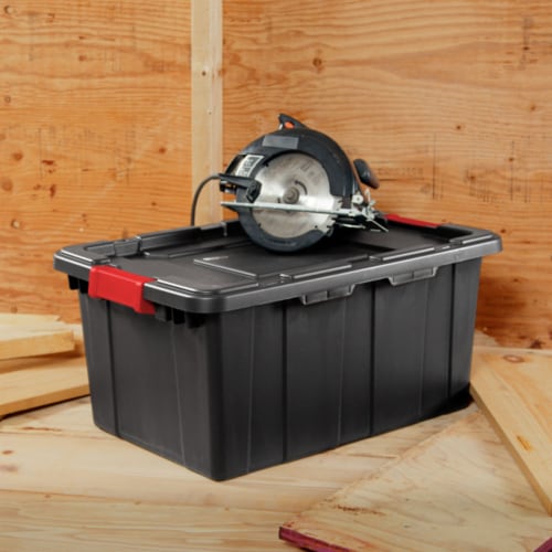 Sterilite 15 Gallon Durable Rugged Industrial Tote with Red Latches, 18 Pack Perspective: bottom