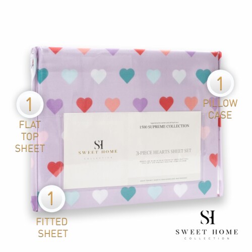 Sweet Home Collection  Hearts Printed Sheet Set, Kids Fun and Comfortable,  Twin, Twin - Gerbes Super Markets