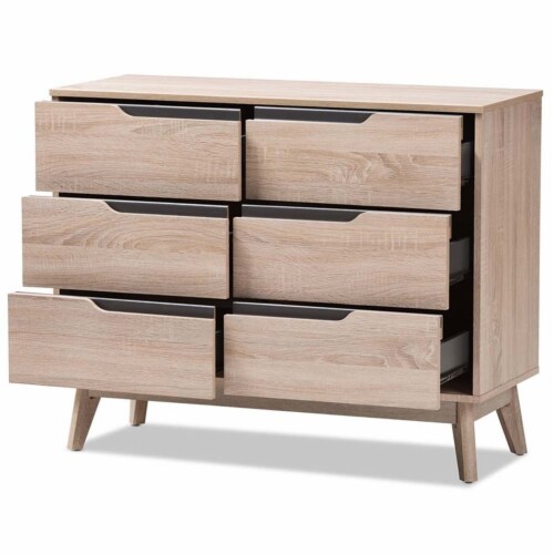 Baxton Studio Fella Mid-Century Modern Two-Tone Oak and Grey Wood 6-Drawer Dresser