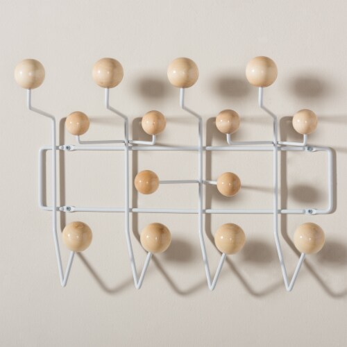 Baxton Studio Penny Wall Mounted Coat Rack in White and Light Brown Perspective: bottom