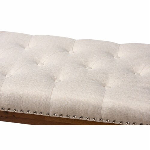 Baxton Studio Ainsley Tufted Bench in Light Beige and Walnut Brown Perspective: bottom