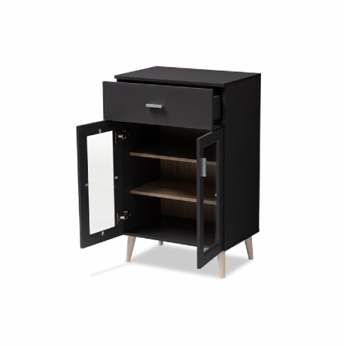 Baxton Studio Jonas Server Cabinet in Dark Grey and Oak Brown Perspective: bottom