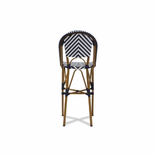 Baxton Studio Ilene 30 Wicker Bar Stool in White and Blue 