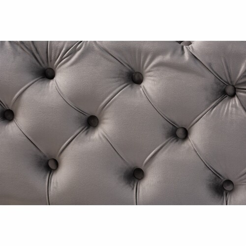 Baxton Studio Avara Modern Tufted Velvet Ottoman in Gray and Gold Perspective: bottom