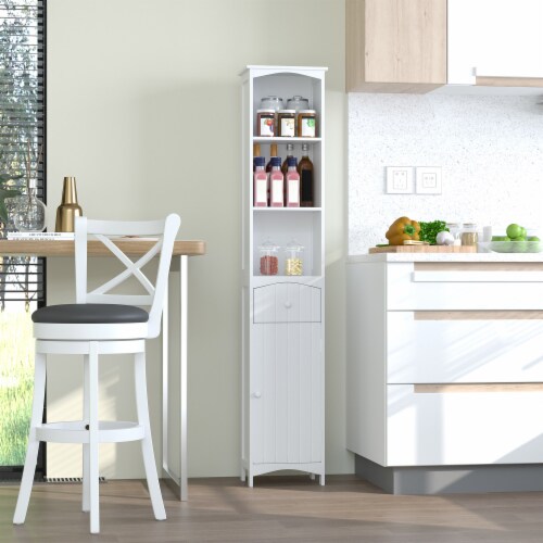 HOMCOM Bathroom Storage Cabinet Tall Towel Organizer Wood Tower Shelves Cupboard Perspective: bottom