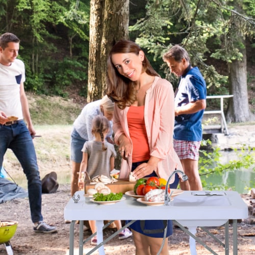 Outsunny 40  Portable Folding Easy-Clean Camping Dish Sink w/ Faucet & 2 Basins Perspective: bottom