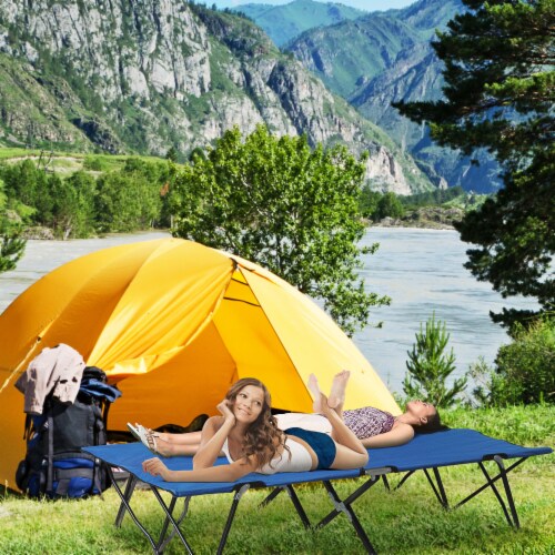 Outdoor Double Camping Cot Foldable Bed w Portable Travel Bag