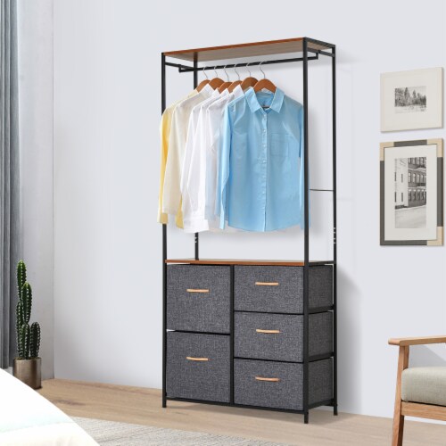 Freestanding Closet Organizer, Garment Rack with 2 Fabric DrawersRustic  Brown + Fabric Drawer