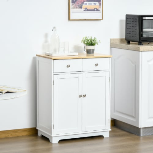 Kitchen Storage Cupboard Organizer Cabinet w/2 Drawers & Adjustable Shelf, White Perspective: bottom
